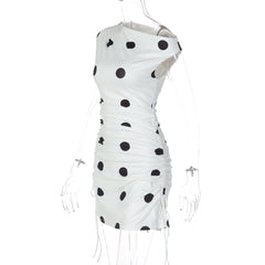 Off shoulder polka dot drawstring mini dress | Festival Outfits Women