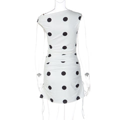 Off shoulder polka dot drawstring mini dress | Festival Outfits Women