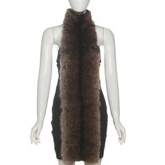 Halter fluffy backless mini dress | Festival Outfits Women