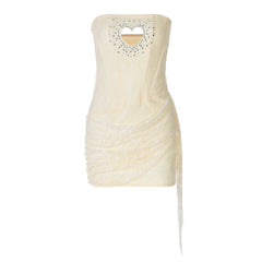 Hollow out beaded lace irregular tube cut out mini dress | Festival Outfits Women