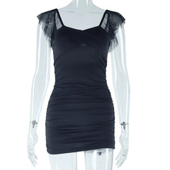 Ruched mesh backless mini dress | Festival Outfits Women