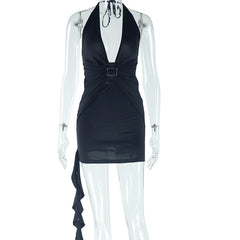 Halter ruffle backless self tie mini dress | Festival Outfits Women