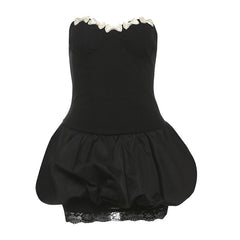 Sweetheart neck bowknot lace hem mini dress | Festival Outfits Women