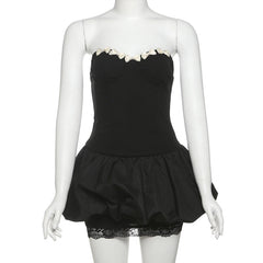Sweetheart neck bowknot lace hem mini dress | Festival Outfits Women