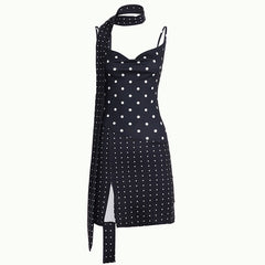 Polka dot slit v neck cami mini dress | Festival Outfits Women