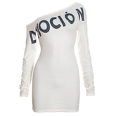 Long sleeve irregular letter pattern mini dress | Festival Outfits Women