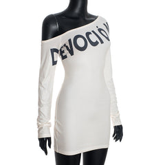 Long sleeve irregular letter pattern mini dress | Festival Outfits Women