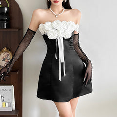 Flower applique zip-up mini dress | Festival Outfits Women