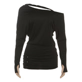 Long sleeve gloves ruched irregular mini dress | Festival Outfits Women