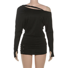 Long sleeve gloves ruched irregular mini dress | Festival Outfits Women