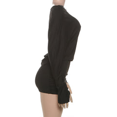 Long sleeve gloves ruched irregular mini dress | Festival Outfits Women