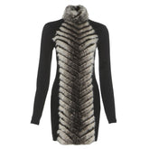 High neck fluffy long sleeve zip-up mini dress | Festival Outfits Women