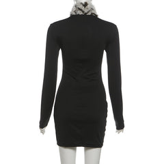 High neck fluffy long sleeve zip-up mini dress | Festival Outfits Women