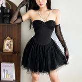 Sweetheart neck mesh glitter tube mini dress | Festival Outfits Women