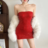 Glitter backless solid tube mini dress | Festival Outfits Women
