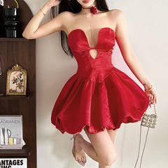 Hollow out zip-up ruched backless cut out mini dress | Festival Outfits Women