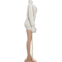 Hollow out v neck ruched long sleeve cut out mini dress | Festival Outfits Women