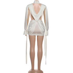 Hollow out v neck ruched long sleeve cut out mini dress | Festival Outfits Women