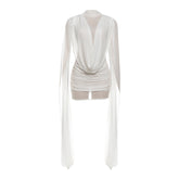 Mesh ruched crewneck solid mini dress | Festival Outfits Women