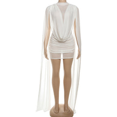 Mesh ruched crewneck solid mini dress | Festival Outfits Women
