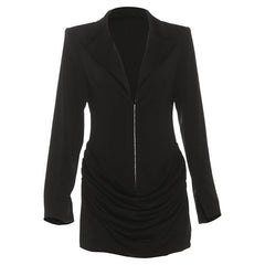 Long sleeve ruched deep v neck solid mini dress | Festival Outfits Women