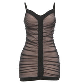 Ruched mesh v neck backless cami mini dress | Festival Outfits Women