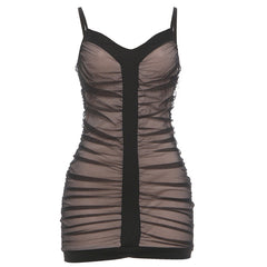 Ruched mesh v neck backless cami mini dress | Festival Outfits Women
