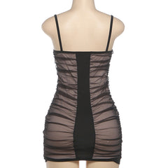 Ruched mesh v neck backless cami mini dress | Festival Outfits Women