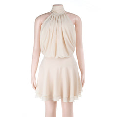 Ruched self tie halter chiffon zip-up mini dress | Festival Outfits Women