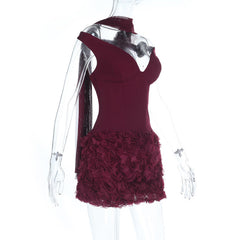 Off shoulder flower applique zip-up mini dress | Festival Outfits Women