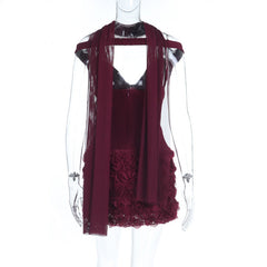 Off shoulder flower applique zip-up mini dress | Festival Outfits Women