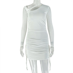 Long sleeve mesh hollow out ruched cut out mini dress | Festival Outfits Women