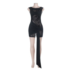 Crewneck ruched irregular sleeveless mini dress | Festival Outfits Women