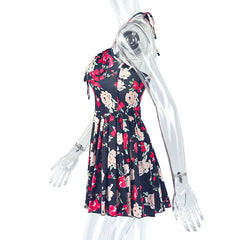 Self tie halter flower print ruched mini dress | Festival Outfits Women