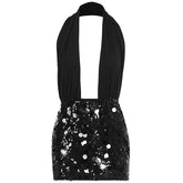 Halter glitter backless square neck mini dress | Festival Outfits Women
