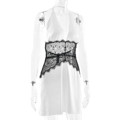 Halter self tie v neck lace zip-up mini dress | Festival Outfits Women