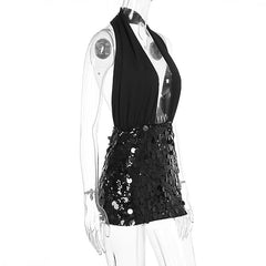 Halter glitter backless square neck mini dress | Festival Outfits Women