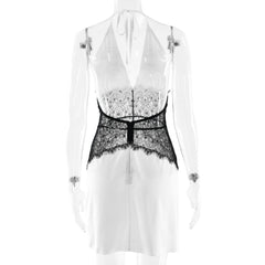 Halter self tie v neck lace zip-up mini dress | Festival Outfits Women