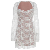 Long sleeve v neck lace patchwork mini dress | Festival Outfits Women