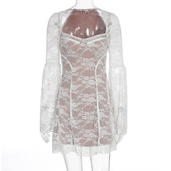 Long sleeve v neck lace patchwork mini dress | Festival Outfits Women