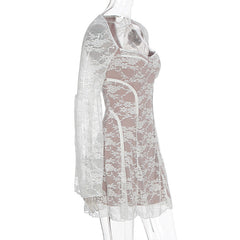 Long sleeve v neck lace patchwork mini dress | Festival Outfits Women