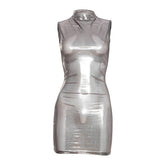 High neck see through sleeveless mini dress | Festival Outfits Women