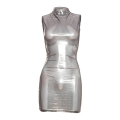 High neck see through sleeveless mini dress | Festival Outfits Women