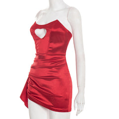 Hollow out ruched irregular solid tube cut out mini dress | Festival Outfits Women