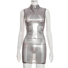High neck see through sleeveless mini dress | Festival Outfits Women