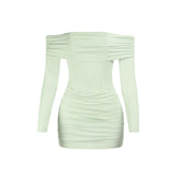 Off shoulder long sleeve ruched tube mini dress | Festival Outfits Women