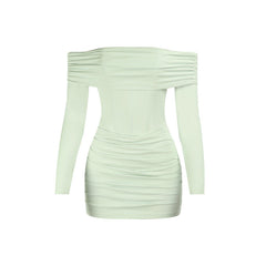 Off shoulder long sleeve ruched tube mini dress | Festival Outfits Women