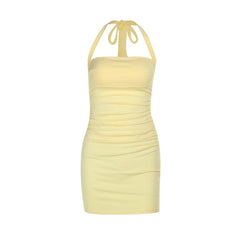 Ruched square neck halter self tie mini dress | Festival Outfits Women