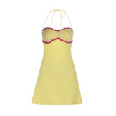 Self tie halter backless contrast mini dress | Festival Outfits Women