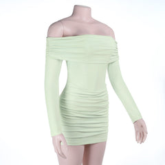 Off shoulder long sleeve ruched tube mini dress | Festival Outfits Women